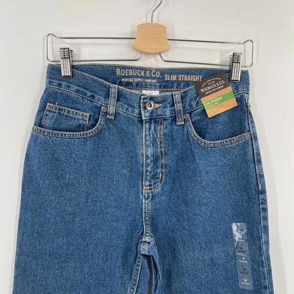 Roebuck & Co Boys Size 14 Blue Denim Slim Straight Jeans Adjustable Waist - Picture 11 of 11